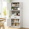 71 "High White Steel Kitchen Pantry Storage Cabinet with Large Countertop, Adjustable Shelves, Drawers and Hooks, Heavy-duty Modern Style Cabinet