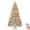 8 FT Pre-lit Snow Flocked Christmas Tree, Artificial Hinged Xmas Pine Tree with 1300 Branch Tips