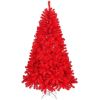 6 FT Artificial Christmas Tree, Unlit Hinged Christmas Pine Tree with 800 Branch Tips and Sturdy Metal Stand, Red