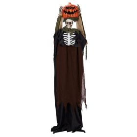 5.6ft Halloween Decorations Outdoor Life Size Animatronics Ghost with Pumpkin Head, Sound-Actived Party Decor with Creepy Sound