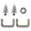 Pre-lit Holiday Christmas 4-Piece Set, Christmas Garland, Wreath and Set of 2 Entrance Trees with Warm White LED Lights and Remote Control