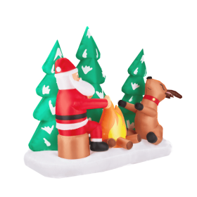 9FT Lighted Christmas Inflatable Decoration, Inflatable Santa and Reindeer Around Campfire