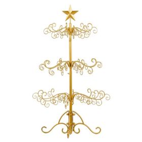 3ft Wrought Iron Christmas Tree, Metal Ornament Display Tree Stand for for Holiday Party Home Decor, Indoor & Outdoor Decor Hanger, Gold