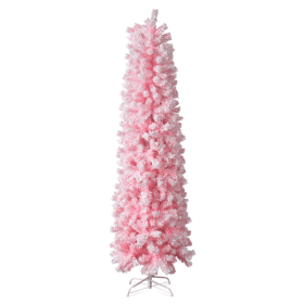 7.5 FT Snow Flocked Hinged Christmas Tree, Artificial Pencil Christmas Tree