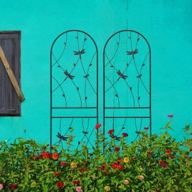2 Pack Metal Garden Trellis 71" x 19.7" Rustproof Trellis for Climbing Plants Outdoor Flower Support Dragonfly Deco Black