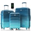 Luggage Set of 3, 20-inch with USB Port, Airline Certified Carry-on Luggage , ABS+PC Hard Shell Luggage with Spinner Wheels,blue