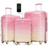 Luggage Set of 3, 20-inch with USB Port, Airline Certified Carry-on Luggage , ABS+PC Hard Shell Luggage with Spinner Wheels,pink