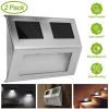 2 Pack Solar Light 2 LEDs Wall Lamp Stair Step Outdoor Waterproof Security Light with Auto On/Off