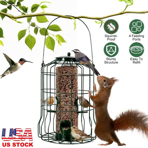 Outdoor Wild Bird Feeder Squirrel-Proof Chew-Proof Metal Hanging Seed Feeder with 4 Feeding Ports for Small Songbirds Outdoor Wild Bird Feeder Squirrel-Proof Chew-Proof Metal Hanging Seed Feeder with 4 Feeding Ports for Small Songbirds
