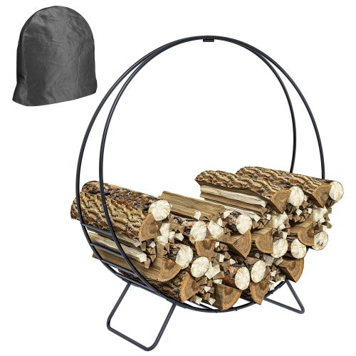 Outsunny 40 Inch Firewood Rack with Zipper Cover, Waterproof Firewood Log Rack, Heavy Duty Wood Storage Hoop