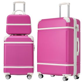 Hardshell Luggage Sets 3 Pieces 20"+24" Luggages and Cosmetic Case Spinner Suitcase with TSA Lock Lightweight,Pink