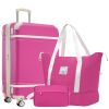 Hardshell Luggage Sets with Bags Lightweight Suitcase Double Spinner Wheels with TSA Lock ,Single Vintage Luggage 24 IN,Pink