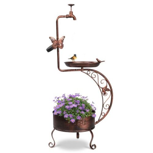 36 inch Bird Baths for Outdoors, Vintage Metal Garden Bird Bath with Solar Lamp and Flower Planter Pedestal Standing Bird Feeder, Bronze 36 inch Bird Baths for Outdoors, Vintage Metal Garden Bird Bath with Solar Lamp and Flower Planter Pedestal Standing Bird Feeder, Bronze