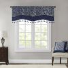 Jacquard Window Rod Pocket Valance With Beads Navy 50x18"