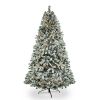 6 FT Pre-lit Snow Flocked Christmas Tree, Artificial Hinged Xmas Pine Tree with 800 Branch Tips