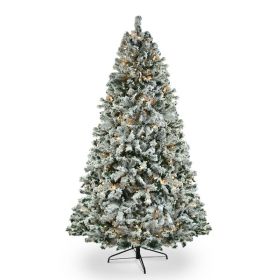6 FT Pre-lit Snow Flocked Christmas Tree, Artificial Hinged Xmas Pine Tree with 800 Branch Tips