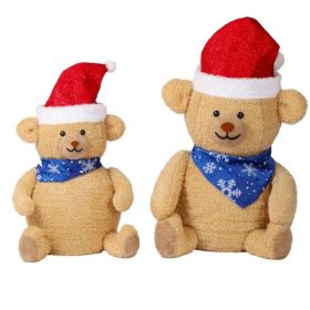 Set of 2 Lighted Plush Bear Christmas Decorations