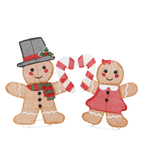 Set of 2 Lighted Gingerbread Man and Candy Cane Christmas Decorations