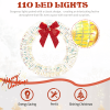 24in Pre-lit Iridescent Outdoor Christmas Wreath Decoration, Lighted Metal Wreath with Red Bow, Warm White LED Lights
