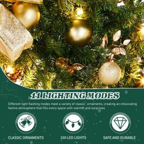 60in Pre-lit Christmas Wreath, Lighted Artificial Xmas Wreath with 220 Cold & Warm White Lights and 600 PVC Tips and DIY Ornaments