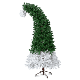 6 FT Santa Hat Style Pre-lit Christmas Tree, Hinged Artificial Xmas Tree Pine Tree with 250 Warm White Lights
