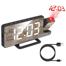 Dual Alarm Projection Clock with USB Port - 6 Dimmer, Snooze, 12/24 Hour - 7.7In Mirror
