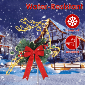 Christmas Lighted Reindeer Decorations, 9.84FT 30 LED Battery Operated Stake Lights, Metal Waterproof Outdoor Decor for Garden Yard Walkway