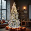 7 FT Snow Flocked Pre-lit Artificial Pencil Christmas Tree, Hinged Xmas Pine Tree with 1100 Branch Tips and 400 Lights for Holiday Party Office Home
