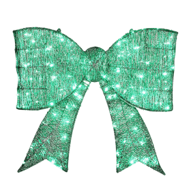 Pre-lit Outdoor Giant Bowknot Christmas Decoration, Lighted Metal Frame with 124 Green LED Lights