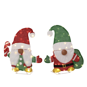 Set of 2 Lighted Gnome and Candy Cane Christmas Decorations