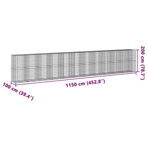 vidaXL CoÈ™ gabion cu capac, 1150x100x200 cm, fier galvanizat