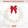 24in Pre-lit Iridescent Outdoor Christmas Wreath Decoration, Lighted Metal Wreath with Red Bow, Warm White LED Lights