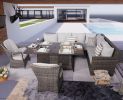 Direct Wicker 7 PCS Patio Gray Conversational Sofa Set With Gas Firepit and Ice Container Dining Table