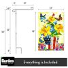 Combo Pack Garden Flag Stand Black 36x16 Inch & Garden Flag Garden Spring Bloom USA Flower Pot with Butterflies 12x18 Inch