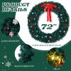 72in Pre-lit Christmas Wreath, Lighted Artificial Xmas Wreath with 300 Warm White Lights and 1200 PVC Tips and DIY Ornaments