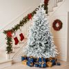 7 FT Pre-lit Snow Flocked Christmas Tree, Artificial Hinged Xmas Pine Tree with 1100 Branch Tips, 400 Lights for Holiday Party Office Home