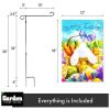 Combo Pack Garden Flag Stand Black 36x16 Inch & Garden Flag Happy Easter Carrots Colorful Eggs with Bunny in Basket 12x18 Inch