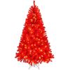 6 FT Pre-lit Artificial Christmas Tree, Hinged Xmas Pine Tree with 800 Branch Tips, 300 Lights and Remote Control for Holiday Party Office Home, Red