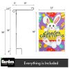 Combo Pack Garden Flag Stand Black 36x16 Inch & Garden Flag Easter Greetings with White Bunny Eggs 12x18 Inch