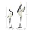 Set of 2 Garden Sculptures, Heron Garden Statues for Lawn, Patio, Backyard Decoration, 35.5" & 40.5", White & Black