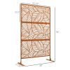 6.5' Metal Outdoor Privacy Screen Divider with Leaf Design Stand Brown Decorative Garden Fence