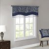 Jacquard Window Rod Pocket Valance With Beads Navy 50x18"