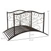 Garden Bridge 4' Metal Arch with Scrollwork & Safety Rails Easy Assembly Black Bronze