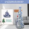 7 FT Snow Flocked Pre-lit Artificial Pop Up Christmas Tree with 200 Warm Lights and Blue & Silver Ornaments for Home Office Store Holiday Deco