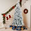 7 FT Snow Flocked Pre-lit Artificial Pencil Christmas Tree, Hinged Xmas Pine Tree with 1100 Branch Tips and 400 Lights for Holiday Party Office Home