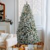7 FT Pre-lit Snow Flocked Christmas Tree, Artificial Hinged Xmas Pine Tree with 1000 Branch Tips