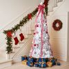 7 FT Fully Decorated Pre-lit Christmas Tree, Pop Up Artificial Xmas Tree with 170 Warm Lights and Red Ornaments for Home Office Store Holiday Deco
