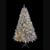 6FT Sliver Pre-Lit Artificial Christmas Tree, Hinged Full Tree with Metal Stand, 800 Branch Tips, 300 LED Lights,11 Lighting Modes