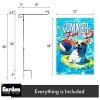 Combo Pack Garden Flag Stand Black 36x16 Inch & Garden Flag Summer Fun with Dog in Pool 12x18 Inch