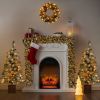 Pre-lit Holiday Christmas 4-Piece Set, Christmas Garland, Wreath and Set of 2 Entrance Trees with Warm White LED Lights and Remote Control